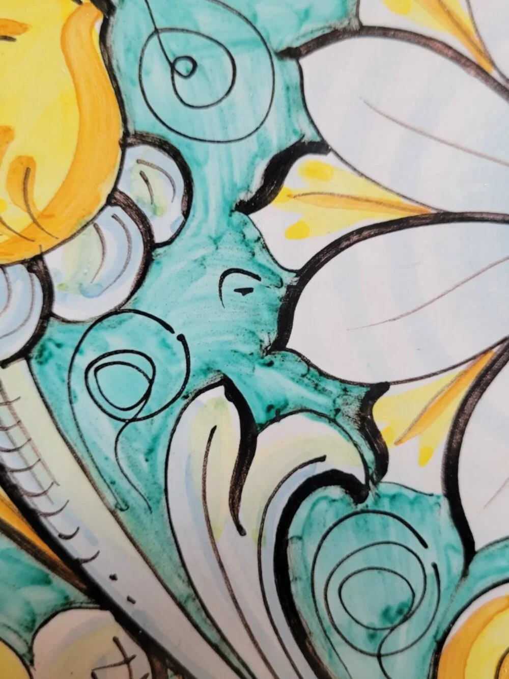 Caltagirone ITALIAN Ceramic Platter SIGNED 17 X 13 HAND PAINTED FLOWERS